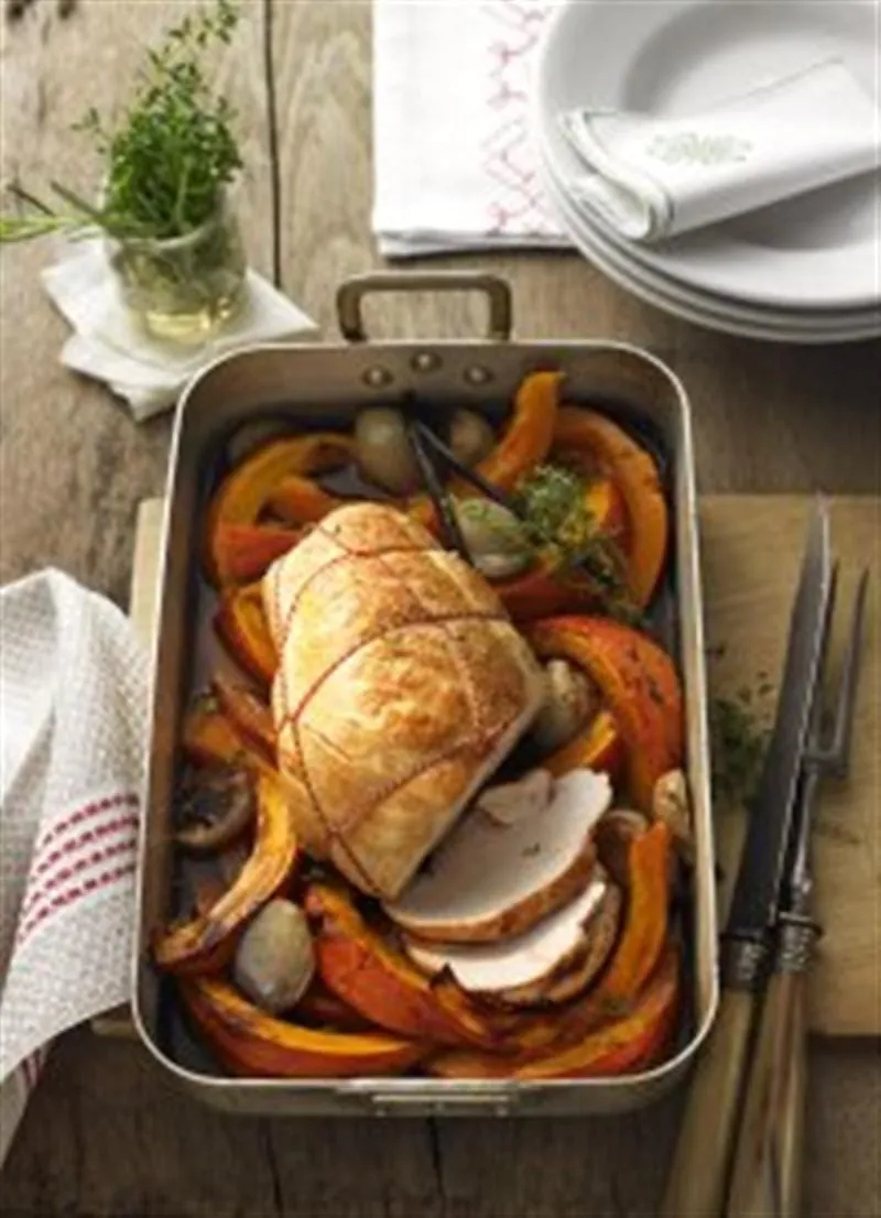 Putenbraten mit gebackenem Kürbis