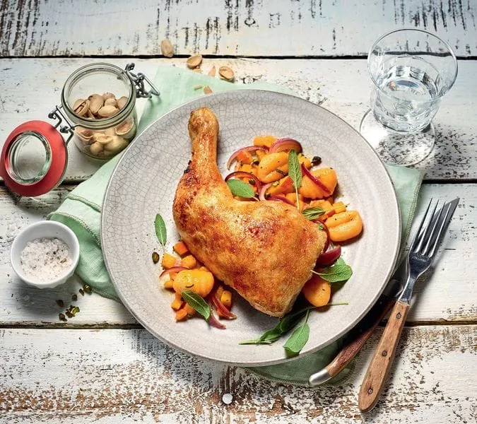 Hähnchenkeule mit Kürbisgnocchi