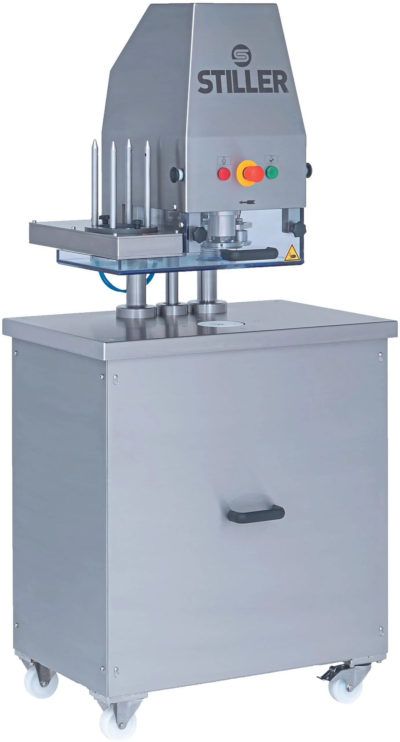 Bei der Dosenverschließmaschine STA 1200 D lässt sich die Verwendung einer Deckelbahn bei Aluminiumdosen oder eine Kopfraumbegasung realisieren. Stiller